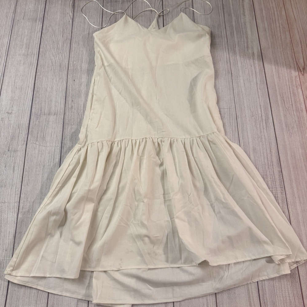 Amarelle Swimwear M/L White Linen Blend Strappy Tiered Beach Cover Up Dress